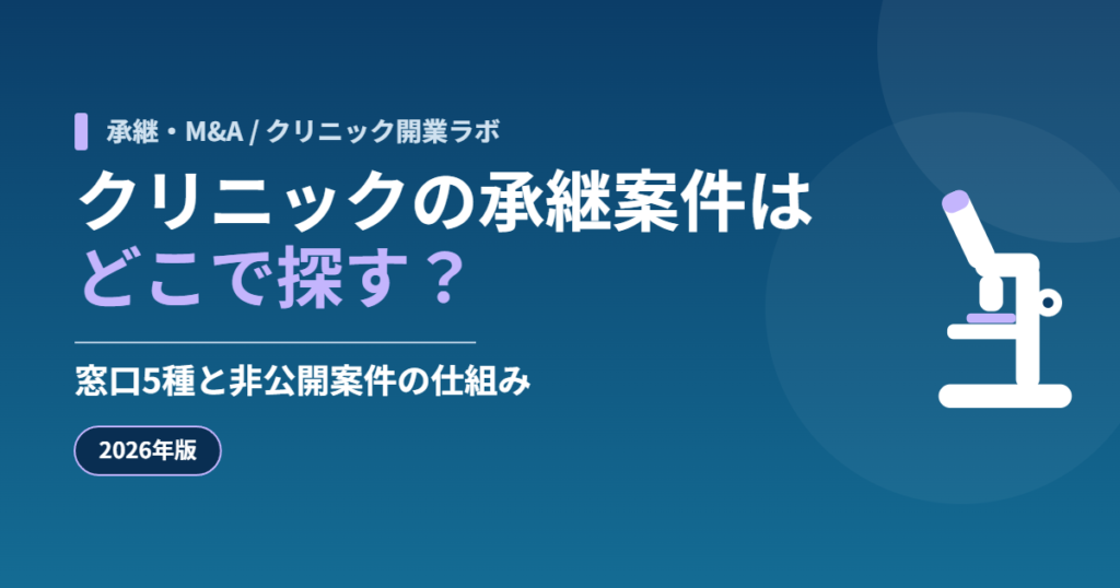 クリニックの承継案件を探せる窓口の種類と、案件が非公開である仕組みを解説する記事のアイキャッチ画像