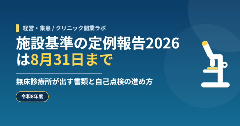 施設基準の定例報告2026は8月31日まで｜無床診療所が出す書類と自己点検の進め方【令和8年度】