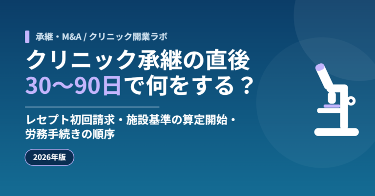 クリニック承継の直後30〜90日でやること（レセプト初回請求・施設基準の算定開始・労務手続き）