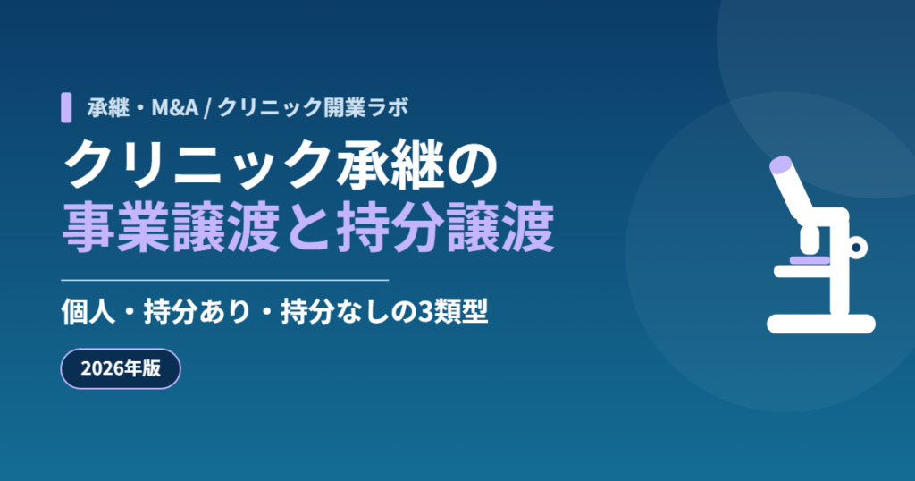 クリニック承継における事業譲渡と持分譲渡の違いを示すアイキャッチ画像