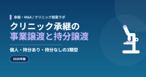 クリニック承継における事業譲渡と持分譲渡の違いを示すアイキャッチ画像