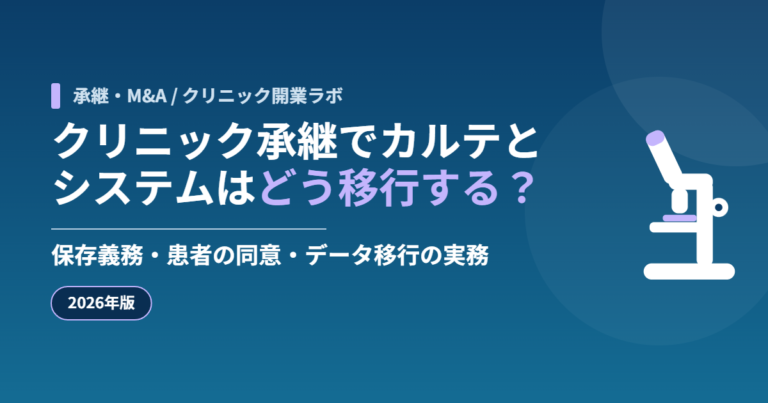 クリニック承継におけるカルテとシステムの移行を解説する記事のアイキャッチ画像
