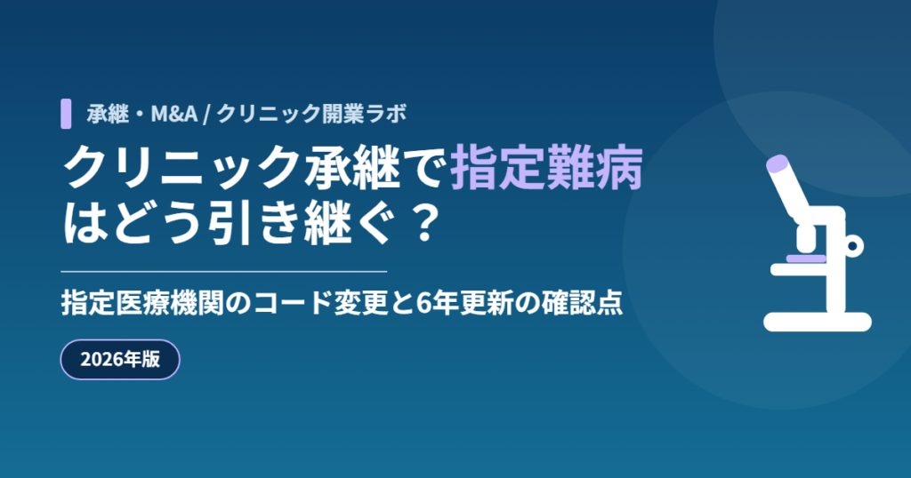 クリニック承継で指定難病(難病法)の指定医療機関はどう引き継ぐかを示すアイキャッチ画像