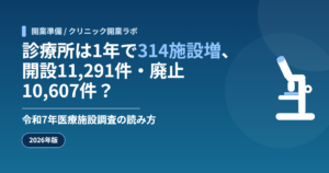 診療所は1年で314施設増、開設11,291件・廃止10,607件？ 令和7年医療施設調査の読み方